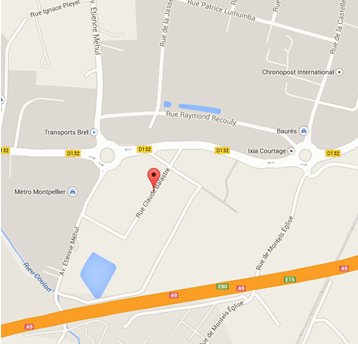 Plan d'accès au centre de domiciliation Espace Entreprise Garosud, 48 rue Claude Balbastre à Montpellier