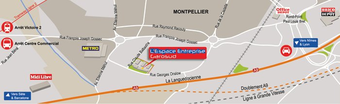 Situation de la zone d'activité Garosud dans l'agglomération de Montpellier